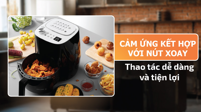 Nồi chiên không dầu Malloca MAF-09B - Cảm ứng kết hợp nút xoay